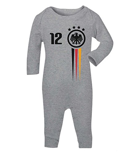 Fanartikel zur Fussball EM Frankreich Baby Geschenk Baby Strampler Strampelanzug 3 – 6 months Grau