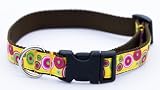 41DzDEZb5qL. SL160  Medium Yellow/Fuchsia Swiss Dot Dog Collar: 3/4 wide, Adjusts 13 20.