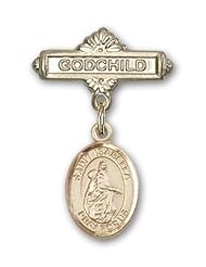 14K Gold Baby Badge with St. Isabella of Portugal Charm and Godchild Badge Pin