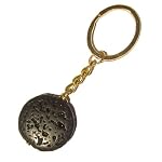 Lava Keychain 01 Black Circle Crater Natural Stone Gold Steel Key Ring Fob Holder Rock