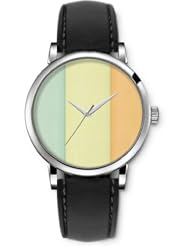 SPRAWL Aanalog Fashion Series Silver Ladies Watches of Genuine Black Leather Strap,Unique Wrist Watch for Women Girls Designed with three bars