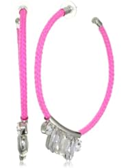 nOir "Jaipur" Hot Pink and Silver Cord and Crystal Hoop Earrings