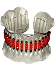 925 Sterling Silver Cuff Females Bangles Facited Red And Black Cz Beads Fashion Jewelry