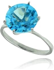 10k White Gold Blue Topaz Solitare Round Gemstone Ring, Birthstone of December