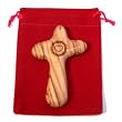Olive wood Comforting or healing Cross engraved with Crown of Thorns and Heart of our Lord Package. Comes with gift box,Velvet bag & Lord's Prayer card - 3 " Cross