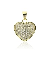Womens Tiffany & Co. Inspired 925 Sterling Silver Micro Pave 14k Gold Plated Flawless Round Cubic Zircoina Cz Prong Set Premium Heart Charm Pendant