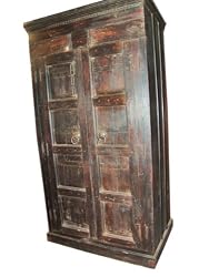 Huge Antique India Teak Gujrat Doors Armoire Rustic Wardrobe Cabinet Teak Iron 92x47x30