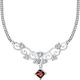 0.75 carats total weight Princess Cut Garnet & White CZ Gemstone Necklace in Sterling Silver Rhodium Finish