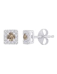 10K White Gold, Diamond and Brown Center Diamond Fashion Earrings (3/8 cttw)