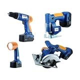 Turbo Shop 18 Volt Cordless Power Tool Kit - Drill, Circular Saw, Jig Saw, Flashlight
