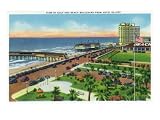 galveston galvez hotel:Galveston, Texas - Panoramic View the Gulf and Beach Boulevard from the Hotel Galvez, c.1947 Premium Poster Print, 24x18