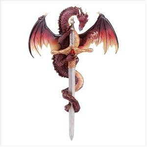 Dramatic Dragon And Sword Design Wall Plaque