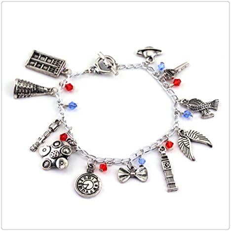 Movie Brecelet TARDIS Doctor Who Inspired Bracelet Alien Robot Police Box Charm Bracelet Vintage Silver Tone Charms Bracelet