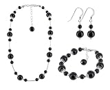 Black Onyx Beads Sterling Silver 16 18 20 22 24 Necklace Jewelry Set