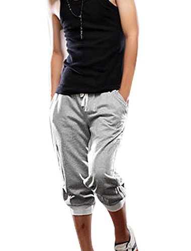 Allegra K Men Drawstring Waist Pockets Stripes Casual Capris Pants