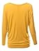 Doublju Women Long Dolman Sleeve Solid Color Boat Neck Top