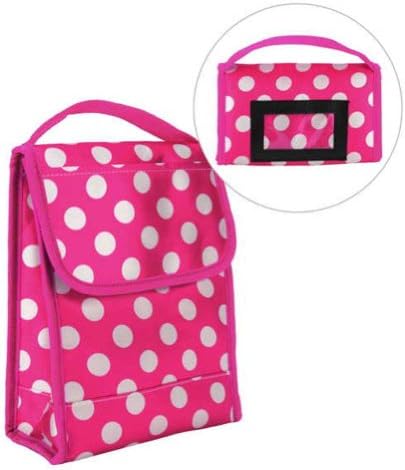 Adorable Insulated Polka Dot Lunch Bag Handbag Carry To Go Fuchsia
