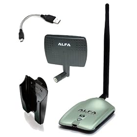 Alfa AWUS036NH 2000mW 2W 802.11g/n High Gain USB Wireless G / N Long-Range WiFi Network Adapter with 5dBi Screw-On Swivel Rubber Antenna and 7dBi Panel Antenna and Mini bendable Flex cable and Suction cup / Clip Window Mount