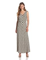 Hot Sale Calvin Klein Women's V-Neck Stripe Maxi Dress, Bone/Black, 8
