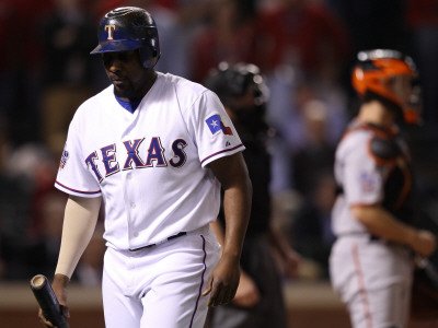 San Francisco Giants v Texas Rangers, Game 4: Vladimir Guerrero Photographic Poster Print by Christian Petersen, 24x32