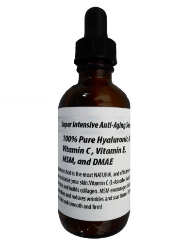 Super Intensive Anti-Aging Serum, 100% Pure Hyaluronic Acid, Vitamin C, Vitamin E, MSM, and DMAE (1oz)