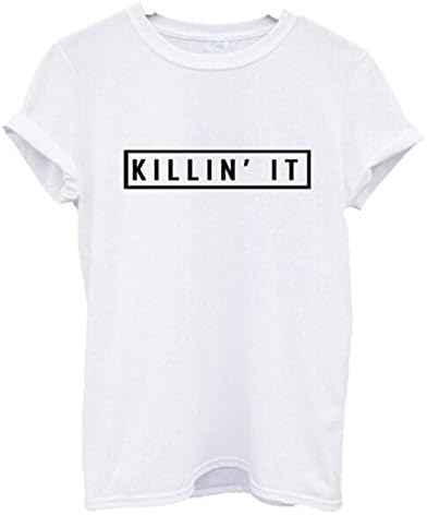 Myriasea Womens Tshirts Killin it Loose Fit Crewneck Casual Hipster T-Shirt Tops - White -M