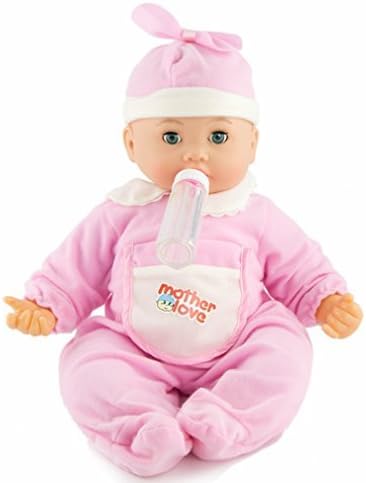 Meiyie 16" Cuddle Soft Sweet Feeding Open-Close Eyes Baby Play Doll Infant Toy,with Bottle,Handbell,Pink