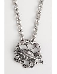 Blue Crab Necklace Sterling Silver Antique Relic Finish on 18 Inch Stainless Steel Heavy Link Chain