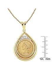 $5 Liberty Gold Piece Half Eagle Coin in 14k Gold Teardrop Pendant w/Diamonds (30" - 14k Gold Rope Chain)