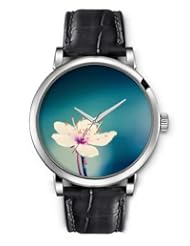 SPRAWL Aanalog Fashion Series Silver Ladies Watches of Genuine Black Leather Strap,Unique Wrist Watch for Women Girls Designed with Beautiful pink flower