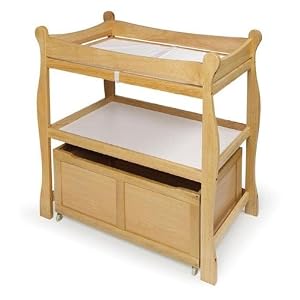 Natural Sleigh-Style Changing Table with Rolling Storage Cart