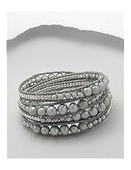 Grey (Dyed) Cotton Fresh Water Pearl Bracelet In White Base