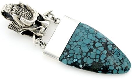 Sterling Silver Chinese Dragon Pendant with Turquoise Cabochon