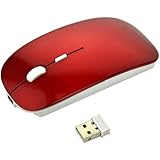 BestFire&reg; Ultra-thin Soundless Rechargeable 2.4GHz Wireless Optical Mouse Built-in 830mAh Battery with Free Mouse Pad for PC Laptop Smart TV etc. (Red)