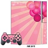 Skin Decal Cover for Playstation 3 Console + two PS3 Controllers - Pink Rays