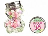 Baby Keepsake: Candy Stripe Design Sweet Sixteen Personalized Teddy Bear Glass Candy (Set of 24)