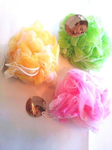 Jumbo Pouf Mesh Exfoliating Body Bathing Shower Sponge Set For Women, 6" , 3 pack (Random Colors)