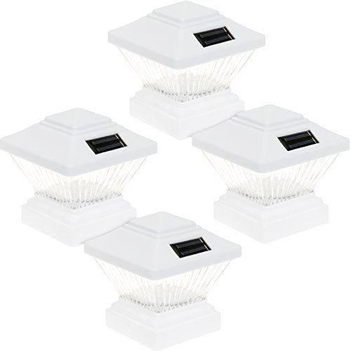 (4 Pack) Solar Powered White Outdoor Garden Deck Dock 4×4 PVC Fence Post Light