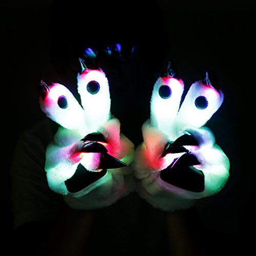 Lighting Gloves, LED Color Changing Bear's Paw Gloves Wardrobe Accessory for Party, Halloween ,Christmas, White, 1 Pair
