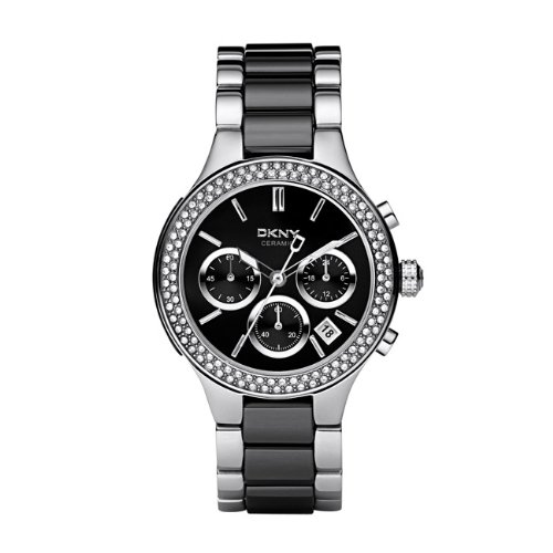 DKNY Black Dial Chronograph Steel and Ceramic Ladies Watch NY8180