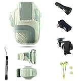 White Adjustable Deluxe Sportband / Workout Armband with Adaptable Neck Str ....