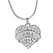 Heart Oma Pendant Necklace Women Girl Gift - Blue Crystal Silver Jewelry