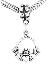 Sterling Silver One Sided Irish Claddagh Dangle Bead Charm