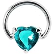 16 Gauge Aqua Cubic Zirconia Heart Closure Ring