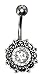 14GA 1.6mm 316L Surgical Steel Large Bezel CZ Vintage Floral Navel Ring 10mm 808