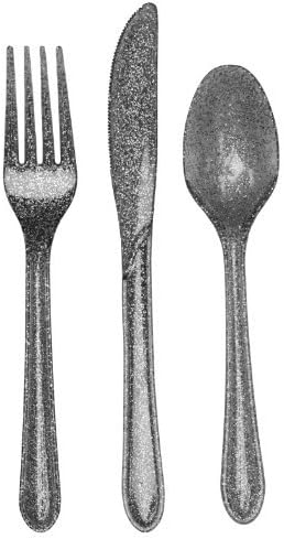 Silver Glitter Plastic Cutlery Set - 24 Piece