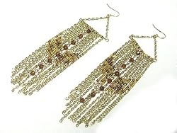 Goldtone Seed Bead Tassel Dangle Earrings Fashion Jewelry