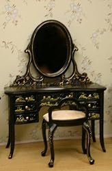 Miniature Artisan Handpainted Chinoise Ladies Vanity & Seat