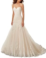 Mermaid Applique Lace-Up Sweetheart  Dress with a Chapel Train 