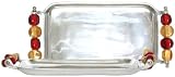 Aluminum Rectangle Tray with Ruby Red and Gold Glass Bead Handles 11.25" x 7"